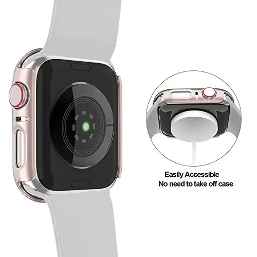 BHARVEST 2 Pack Hard PC Case Compatible with Apple Watch Series 9/8/7 45mm, Case with Tempered Glass Screen Protector Overall Bubble-Free Cover for iWatch 9/8/7 Accessories, (Black+Rose Gold, 45mm) 