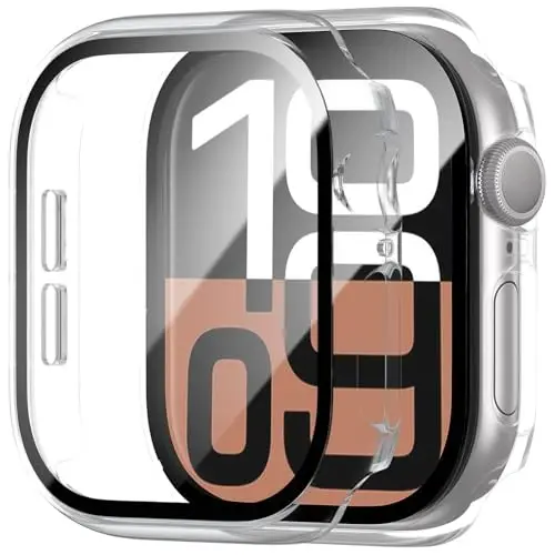 BHARVEST 2 Pack Case for Apple Watch Series 10 42mm Screen Protector, Hard PC Case with Tempered Glass Screen Protector Bubble-Free Cover Slim HD Ultra-Thin Bumper For Apple Watch 10 42mm,Clear - 1