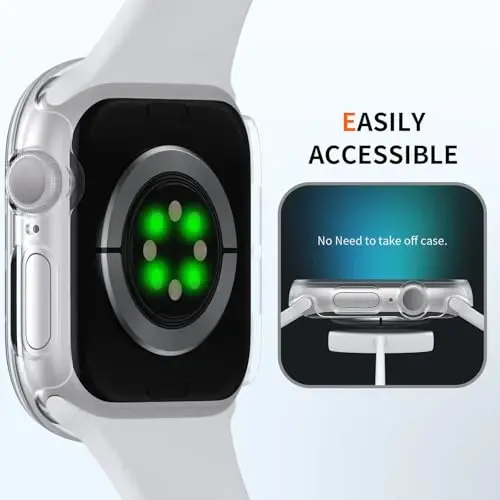 BHARVEST 2 Pack Case for Apple Watch Series 10 42mm Screen Protector, Slim Hard PC Case with Tempered Glass Screen Protector HD Ultra-Thin Bubble-Free Cover For Apple Watch 10 42mm,Starlight+Clear - 2