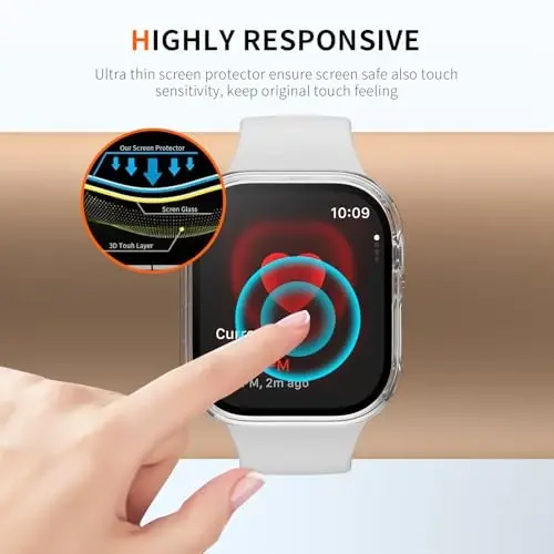 BHARVEST 2 Pack Case for Apple Watch Series 10 42mm Screen Protector, Slim Hard PC Case with Tempered Glass Screen Protector HD Ultra-Thin Bubble-Free Cover For Apple Watch 10 42mm,Starlight+Clear - 6