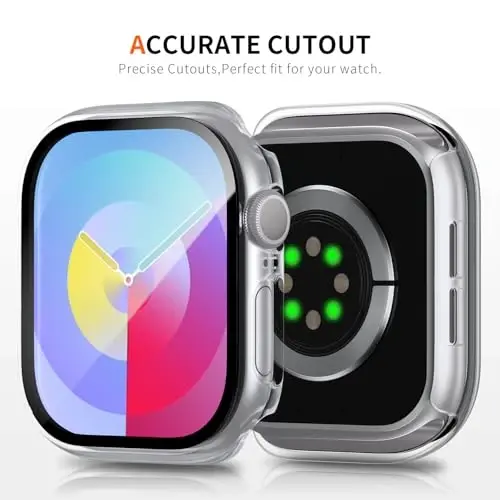 BHARVEST 2 Pack Case for Apple Watch Series 10 42mm Screen Protector, Slim Hard PC Case with Tempered Glass Screen Protector HD Ultra-Thin Bubble-Free Cover For Apple Watch 10 42mm,Starlight+Clear - 4