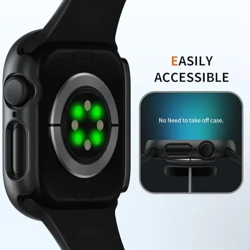 BHARVEST 2 Pack Case for Apple Watch Series 10 46mm Screen Protector, Slim Hard PC Case with Tempered Glass Screen Protector HD Ultra-Thin Bubble-Free Cover For Apple Watch 10 46mm,Black+Clear - 4