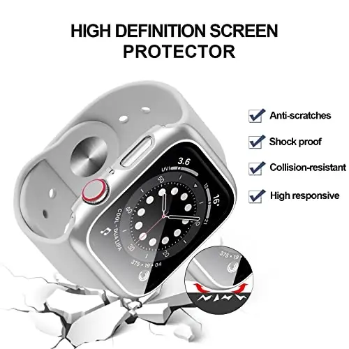 BHARVEST 2-Pack Case Compatible with Apple Watch Series 3/2/1 38mm, Hard PC Tempered Glass Screen Protector Overall Bubble-Free Cover for iWatch Accessories, Black+Silver - 2