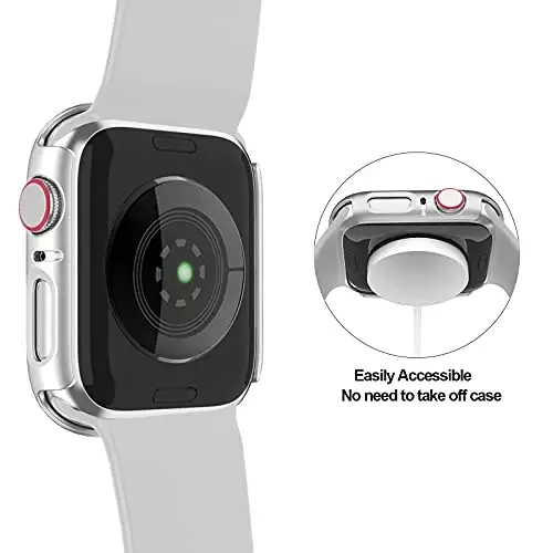 BHARVEST 2 Pack Hard PC Case Compatible with Apple Watch SE 2022/Series 6/5/4/SE 40mm, Case with Tempered Glass Screen Protector Overall Bubble-Free Cover for iWatch Accessories, Black+Silver - 4