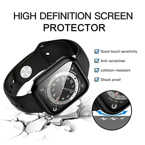 BHARVEST 2 Pack Hard PC Case Compatible with Apple Watch Series 3/2/1 38mm, Case with Tempered Glass Screen Protector Overall Bubble-Free Cover for iWatch Accessories, Black+Black 