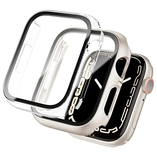 BHARVEST 2 Pack Hard PC Case Compatible with Apple Watch Series 3/2/1 38mm, Case with Tempered Glass Screen Protector Overall Bubble-Free Cover for iWatch Accessories, Starlight+Clear - 1