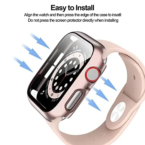 BHARVEST 2 Pack Hard PC Case Compatible with Apple Watch Series 3/2/1 38mm, Case with Tempered Glass Screen Protector Overall Bubble-Free Cover for iWatch Accessories, Black+Rose Gold - 4