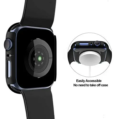 BHARVEST 2 Pack Hard PC Case Compatible with Apple Watch Series 3/2/1 38mm, Case with Tempered Glass Screen Protector Overall Bubble-Free Cover for iWatch Accessories, Black+Black - 4