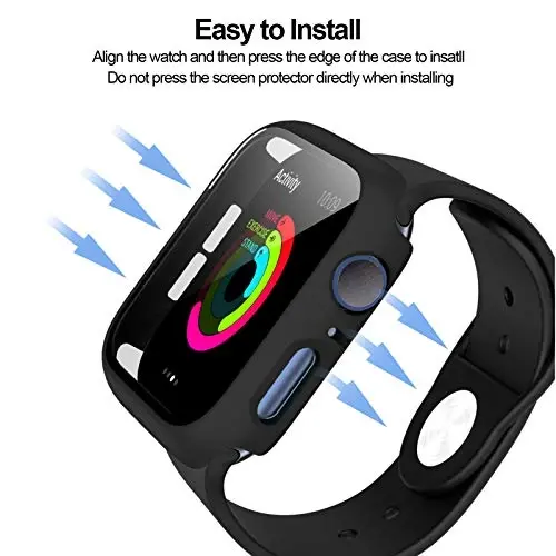 BHARVEST 2 Pack Hard PC Case Compatible with Apple Watch Series 3/2/1 38mm, Case with Tempered Glass Screen Protector Overall Bubble-Free Cover for iWatch Accessories, Black+Black - 5