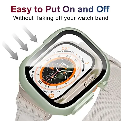 BHARVEST 2-Pack Case for Apple Watch Ultra 2 / Ultra 49mm with Tempered Glass Screen Protector, BHARVEST High Definition Scratch Resistant Hard PC Cover for iWatch Ultra 49mm,Light Cyan+Clear - 6