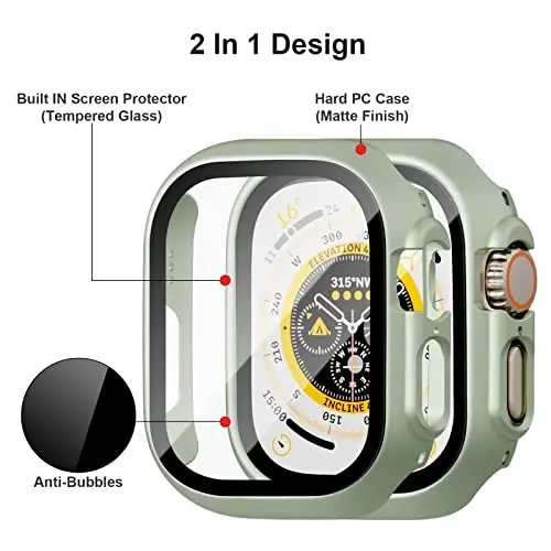 BHARVEST 2 Pack Hard PC Case Compatible with Apple Watch Series 3/2/1 38mm, Case with Tempered Glass Screen Protector Overall Bubble-Free Cover for iWatch Accessories, Black+Black - 2