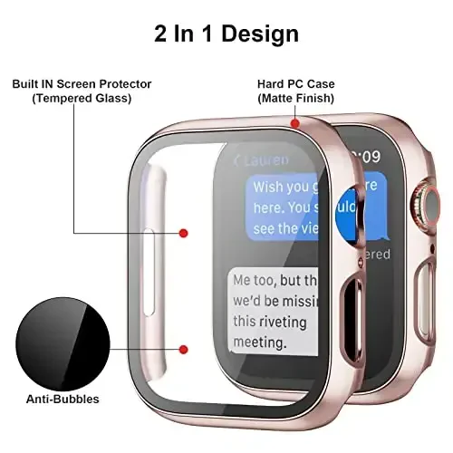 BHARVEST 3 dona qattiq kompyuter g'ilofi Apple Watch Series 9/8/7 41 mm bilan mos keladi, Temperli shisha ekran himoyachisi bilan g'ilof iWatch 9/8/7 aksessuarlari uchun pufakchasiz qopqoq (qora+kumush+atirgul oltin, 41 mm) - 3