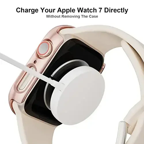 BHARVEST 3 dona qattiq kompyuter g'ilofi Apple Watch Series 9/8/7 41 mm bilan mos keladi, Temperli shisha ekran himoyachisi bilan g'ilof iWatch 9/8/7 aksessuarlari uchun pufakchasiz qopqoq (qora+kumush+atirgul oltin, 41 mm) - 6