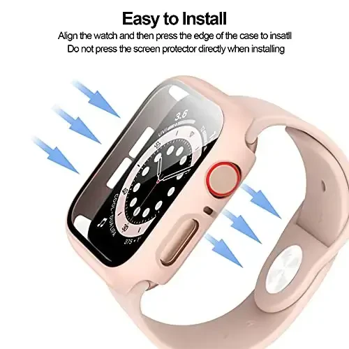 BHARVEST 3 Pack Hard PC Case Apple Watch Series 9/8/7 41mm bilan mos keladi, Temperli Shisha Ekran Himoyachisi bilan Case iWatch 9/8/7 Aksessuarlari uchun Bubble-Free Cover, (Qora+Pushti+Shaffof, 41mm) - 5