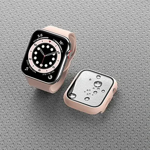 BHARVEST 3 Pack Hard PC Case Apple Watch Series 9/8/7 45mm bilan mos keladi, Temperli Shisha Ekran Himoyachisi bilan iWatch 9/8/7 Aksessuarlari uchun Bubble-Free Overall Cover (Qora+Pushti+Shaffof,45mm) - 7