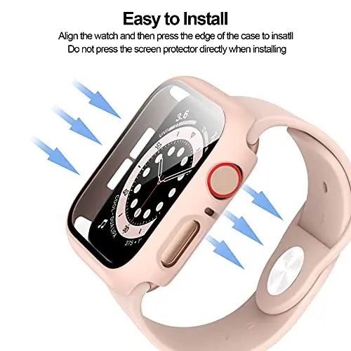 BHARVEST 3 Pack Hard PC Case Compatible with Apple Watch Series 9/8/7 41mm, Case with Tempered Glass Screen Protector Overall Bubble-Free Cover for iWatch 9/8/7 Accessories, (Black+Pink+Clear,41mm) - 5
