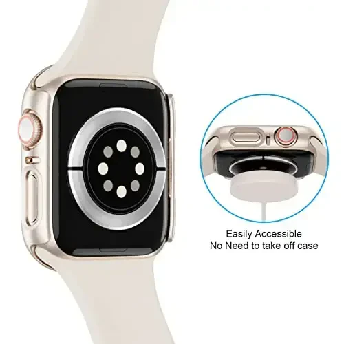 BHARVEST 3-Pack Hard PC Case Compatible with Apple Watch Series 9/8/7 45mm, Case with Tempered Glass Screen Protector Bubble-Free Cover for iWatch 9/8/7 Accessories, Starlight+Rose Gold+Clear - 5