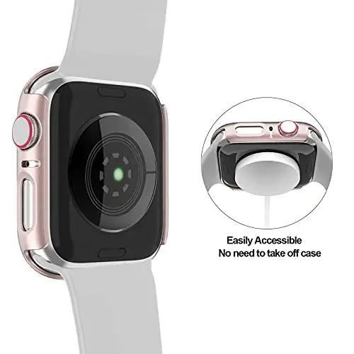 BHARVEST 3 Pack Hard PC Case Compatible with Apple Watch Series 9/8/7 41mm, Case with Tempered Glass Screen Protector Bubble-Free Cover for iWatch 9/8/7 Accessories, (Black+White+Rose Gold,41mm) - 4