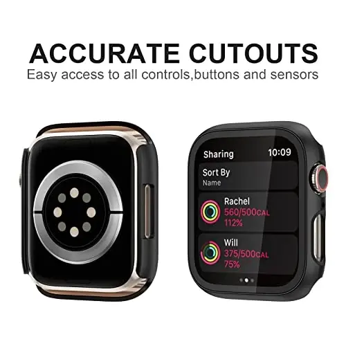 BHARVEST 3-Pack Hard PC Case Compatible with Apple Watch Series 9/8/7 45mm, Case with Tempered Glass Screen Protector Bubble-Free Cover for iWatch 9/8/7 Accessories, (Black+Silver+Rose Gold, 45mm) - 4
