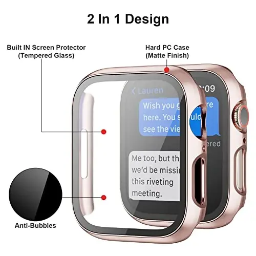 BHARVEST 3-Pack Hard PC Case Compatible with Apple Watch Series 9/8/7 45mm, Case with Tempered Glass Screen Protector Bubble-Free Cover for iWatch 9/8/7 Accessories, (Black+Silver+Rose Gold, 45mm) - 3