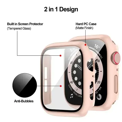 BHARVEST 3 Pack Hard PC Case Compatible with Apple Watch Series 9/8/7 45mm, Case with Tempered Glass Screen Protector Overall Bubble-Free Cover for iWatch 9/8/7 Accessories, (Black+Pink+Clear,45mm) - 3