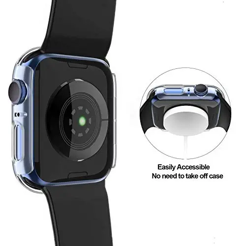 BHARVEST 4 Pack Hard PC Case Compatible with Apple Watch Series 3/2/1 38mm, Case with Tempered Glass Screen Protector Overall Bubble-Free Cover for iWatch Accessories, Black+Blue+Silver+Clear - 4