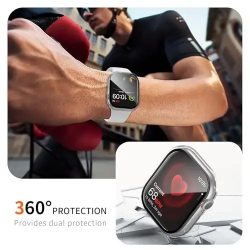 BHARVEST Apple Watch Series 10 42mm uchun 2 dona g‘ilof, ekran himoyachisi, qattiq kompyuter g‘ilofi, temperlangan shisha ekran himoyachisi, pufaksiz qoplama, ingichka HD Ultra yupqa bamper Apple Watch 10 42mm uchun, tiniq - 5