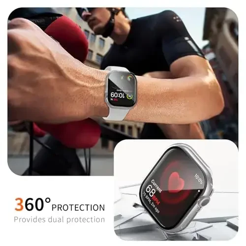 BHARVEST 2 Pack Case for Apple Watch Series 10 42mm Screen Protector, Slim Hard PC Case with Tempered Glass Screen Protector HD Ultra-Thin Bubble-Free Cover For Apple Watch 10 42mm,Starlight+Clear - 5