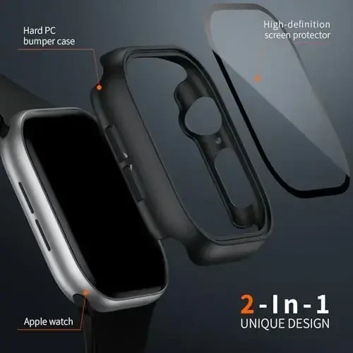 BHARVEST Apple Watch Series 10 46mm uchun 2 dona g'ilof, ekran himoyachisi, yupqa qattiq kompyuter g'ilofi, temperli shisha ekran himoyachisi HD Ultra yupqa pufaksiz qopqoq Apple Watch 10 46mm uchun, Starlight - BHARVEST (1)