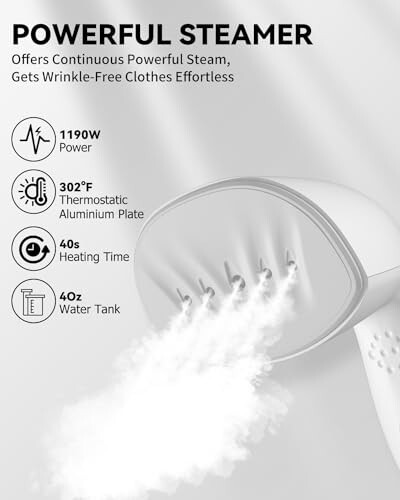 BHGOODS Steamer for Clothes Dual Voltage Travel Steamer 110V-220V for Worldwide Use, Clothes Steamer Handheld Steam Iron Travel Essentials, 1190W Quick Wrinkle Removal, Leakproof, White - 3