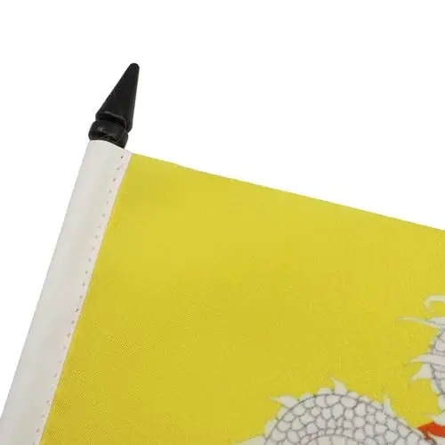 Bhutan Table Flag 4'' x 6'' - Bhutanese Desk Flag 15 x 10 cm. - Black plastic stick and base - AZ FLAG - 4
