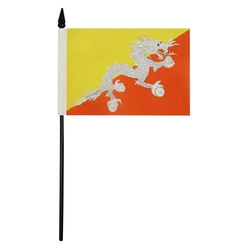Bhutan Table Flag 4'' x 6'' - Bhutanese Desk Flag 15 x 10 cm. - Black plastic stick and base - AZ FLAG - 1