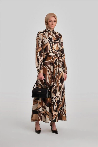 Bias Patterned Dress 24y9853 Brown - ARMINE (1)