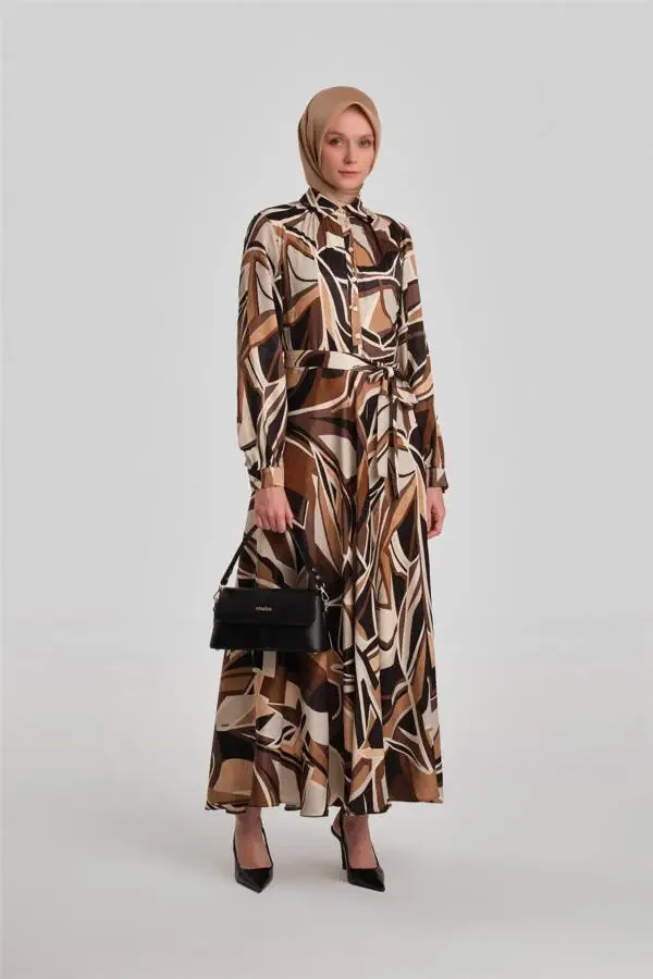 Bias Patterned Dress 24y9853 Brown - 2