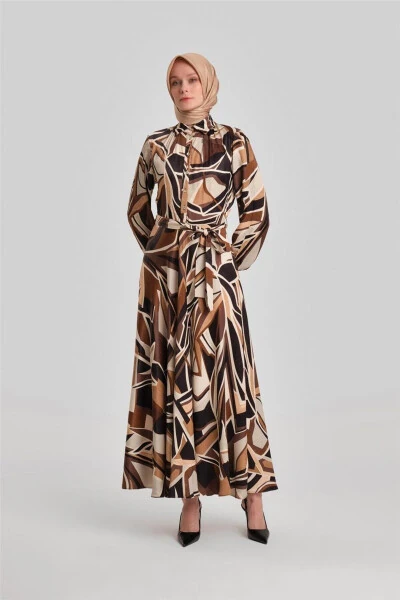 Bias Patterned Dress 24y9853 Brown - 3