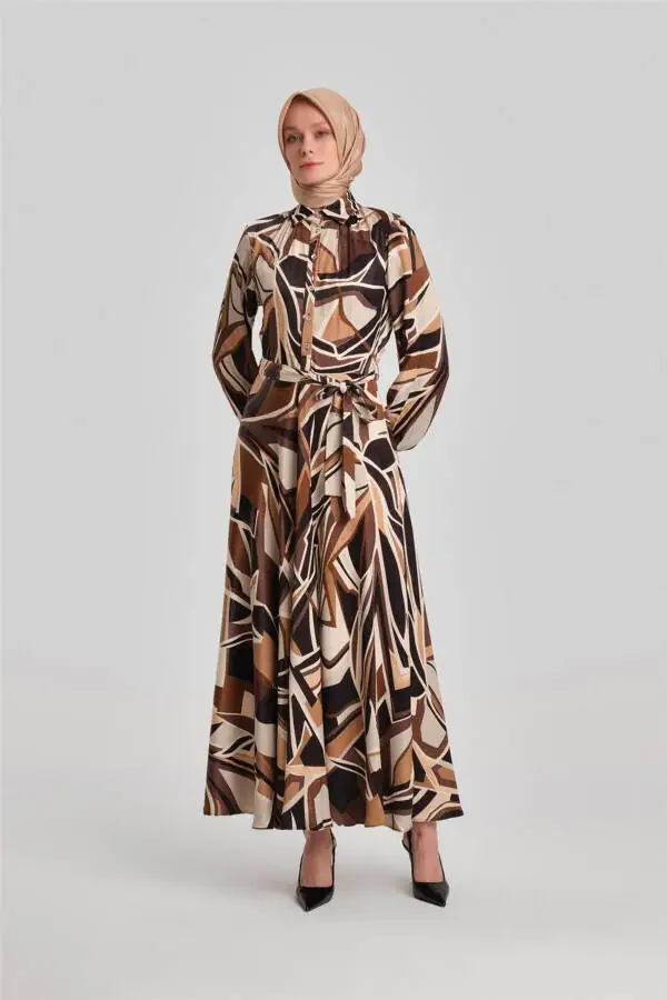 Bias Patterned Dress 24y9853 Brown - 3