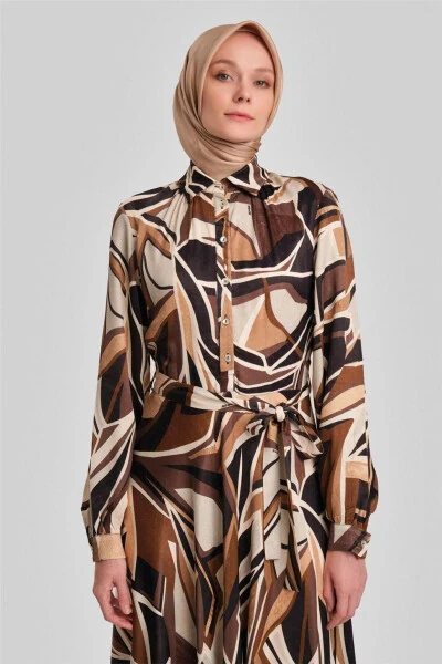 Bias Patterned Dress 24y9853 Brown - 4