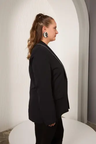 Bias Stone Detailed Plus Size Jacket Black - 3