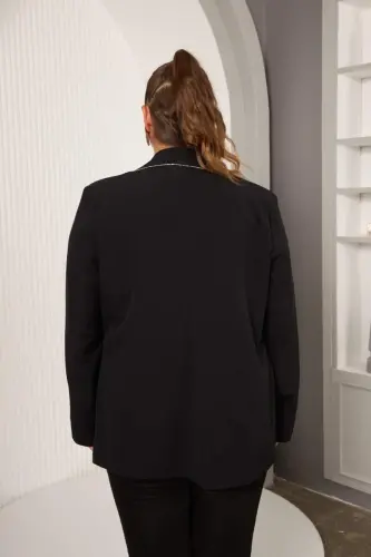 Bias Stone Detailed Plus Size Jacket Black - 7