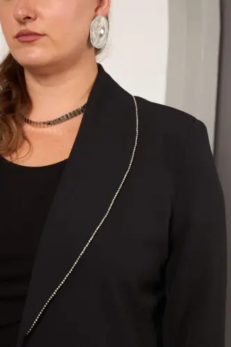 Bias Stone Detailed Plus Size Jacket Black - BÜYÜKBEDENIZ (1)