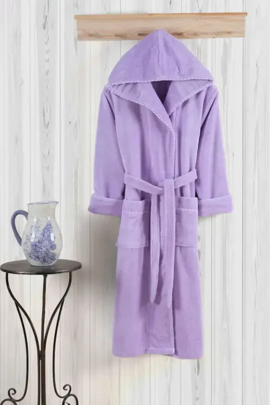 Bias Trim Hooded Bamboo Bathrobe-LILAC - 1