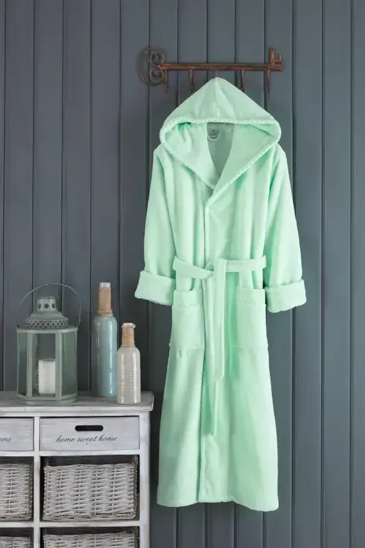 Bias Trim Hooded Bamboo Bathrobe-MINT - 1