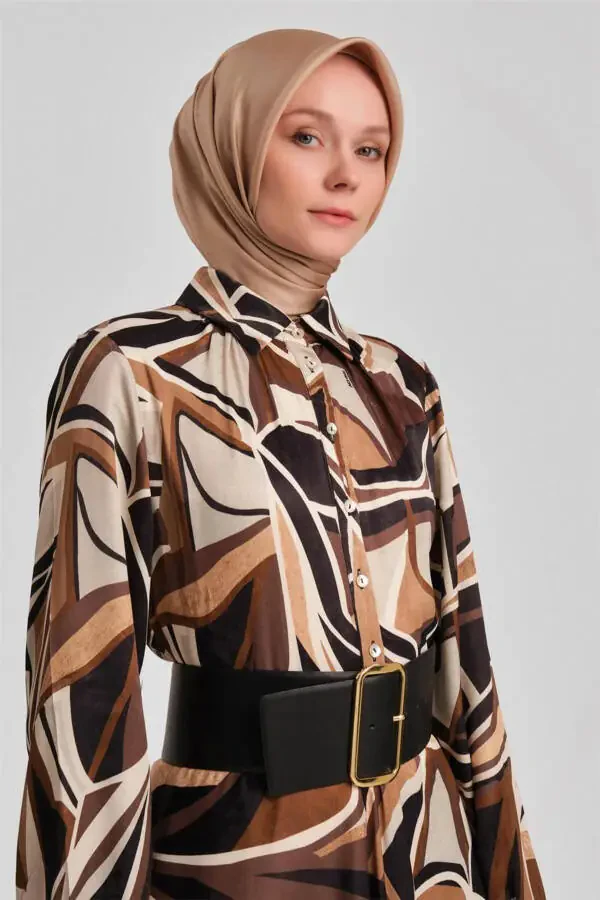 Biasli naqshlangan libos 24y9853 Jigarrang - 1