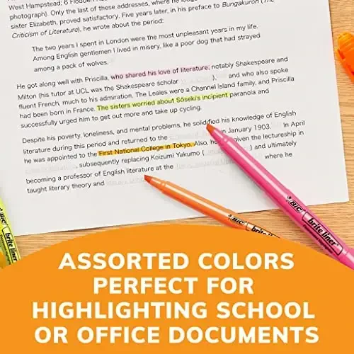 BIC Brite Liner Highlighters, Chisel Tip, 5-Count Pack of Highlighters Assorted Colors, Ideal Highlighter Set for Organizing and Coloring - 5