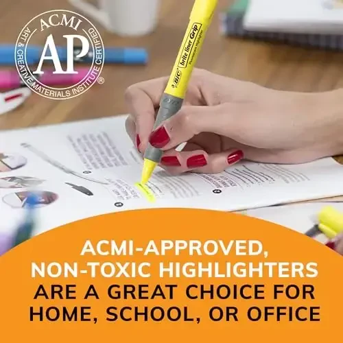 BIC Brite Liner Grip Highlighters, Chisel Tip, 5-Count Pack of Highlighters, Yellow, Organizing va bo'yash uchun ideal highlighterlar to'plami - 4