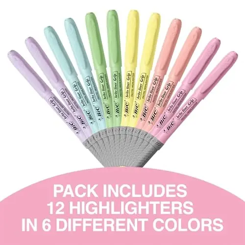 BIC Brite Liner Grip Pastel Highlighter Set, Chisel Tip, 12-Count Pack of Pastel Highlighters in Assorted Colors, Cute Highlighters for Bullet Journaling, Note Taking and More - 4