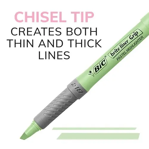 BIC Brite Liner Grip Pastel Highlighter Set, Chisel Tip, 12-Count Pack of Pastel Highlighters in Assorted Colors, Cute Highlighters for Bullet Journaling, Note Taking and More - 5