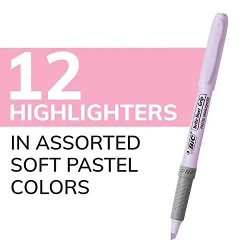 BIC Brite Liner Grip Pastel Highlighter Set, Chisel Tip, Pack of Pastel Highlighters in Assorted Colors (colors may vary), Cute Highlighters for Bullet Journaling, Note Taking and More (Pack of 18) - 3