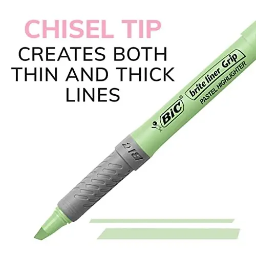 BIC Brite Liner Grip Pastel Highlighter Set, Chisel Tip, Pack of Pastel Highlighters in Assorted Colors (colors may vary), Cute Highlighters for Bullet Journaling, Note Taking and More (Pack of 18) - 4
