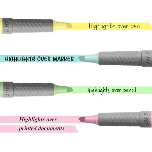 BIC Brite Liner Grip Pastel Markerlar to‘plami, Kesik uchli, 12 xil pastel rangdagi markerlar to‘plami, Bullet Journaling, yozuvlar va boshqalar uchun yoqimli markerlar - 2